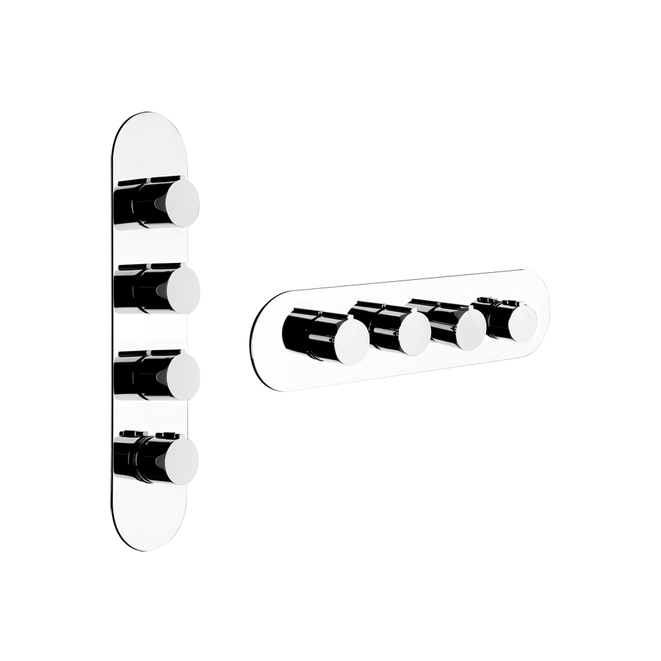 INGRANAGGIO Parte esterna Miscelatore termostatico alta portata a parete 3 uscite indipendenti . Installazione verticale/orizzontale. - COPPER PVD