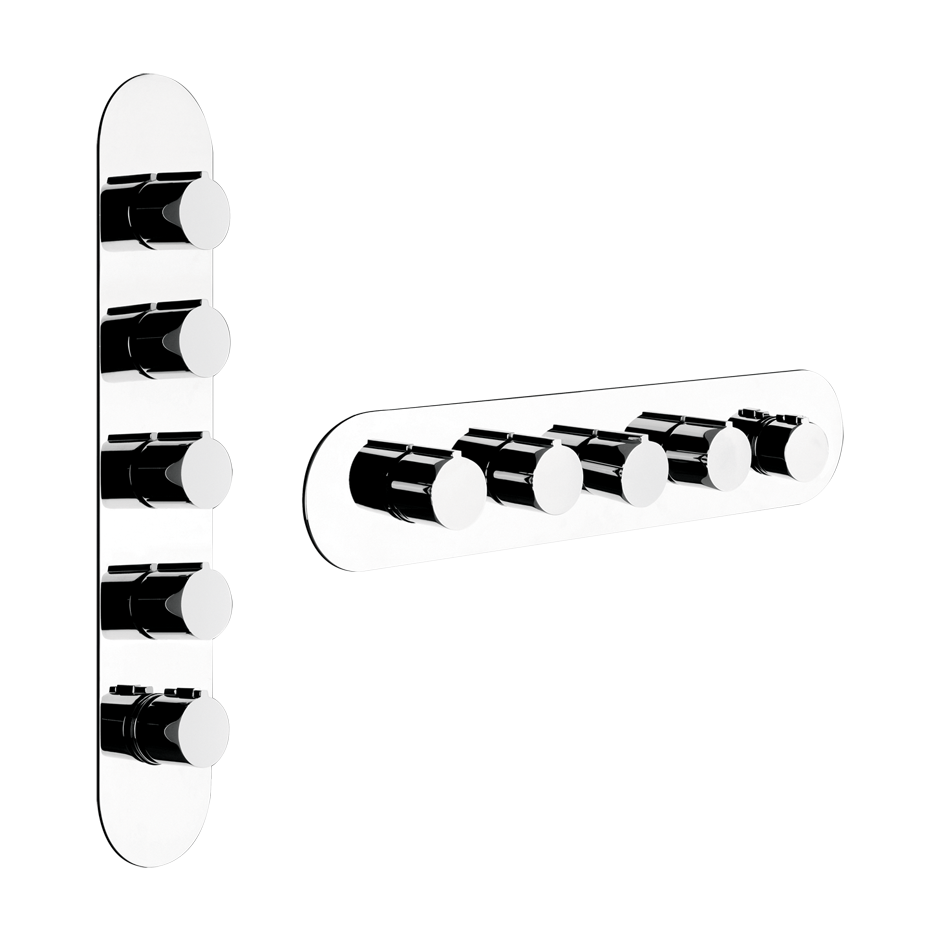 INGRANAGGIO Parte esterna Miscelatore termostatico alta portata a parete 4 uscite indipendenti . Installazione verticale/orizzontale. - COPPER PVD