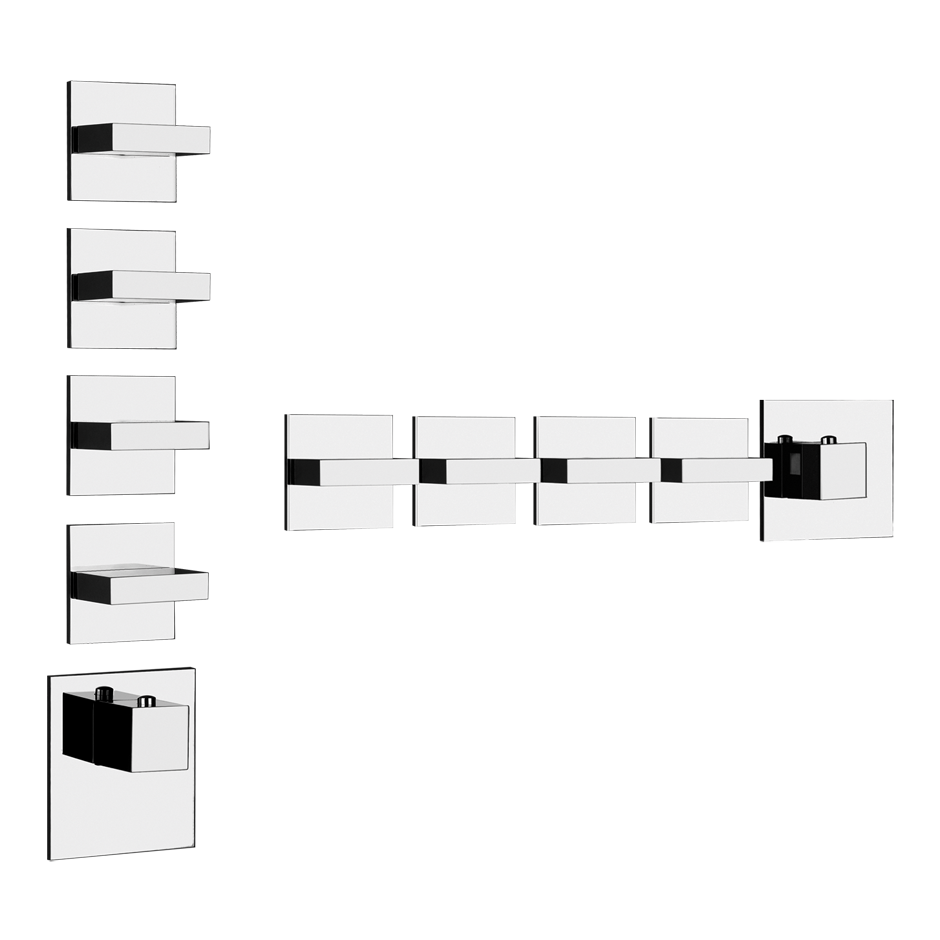 RETTANGOLO SHOWER Parte esterna Miscelatore termostatico alta portata a parete 4 uscite indipendenti . Installazione verticale/orizzontale. - COPPER PVD