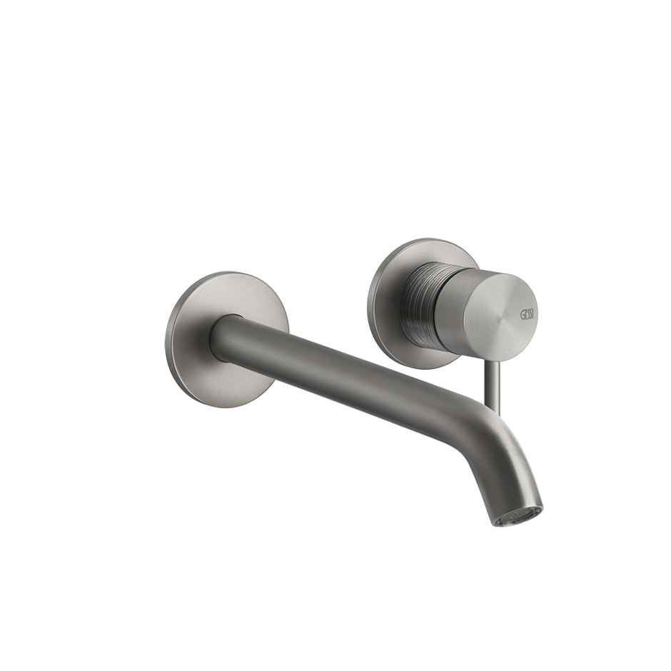 TRAME Parte esterna Miscelatore Lavabo a parete bocca lunghezza personalizzata senza scarico - STEEL BRUSHED