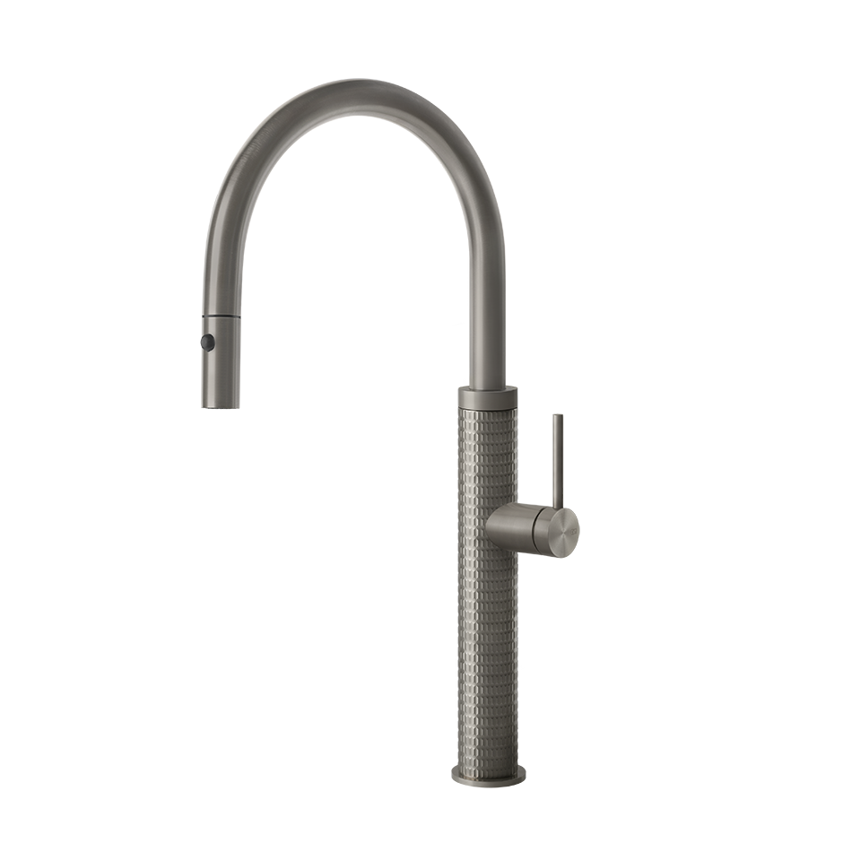 GESSI 316 Miscelatore monocomando con canna girevole 360° e doccetta estraibile.  - STEEL BRUSHED