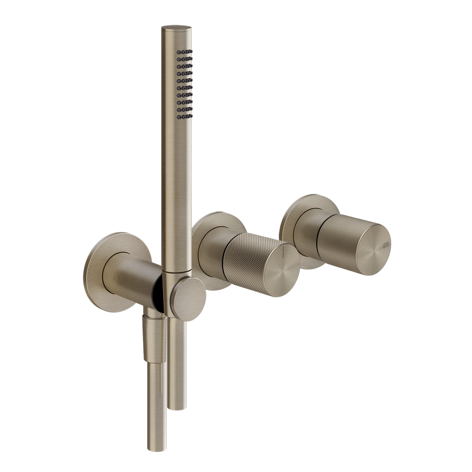 Parte esterna miscelatore doccia a parete due vie con deviatore, presa acqua, supporto doccetta e doccetta. DIAMANTATO - CROMO