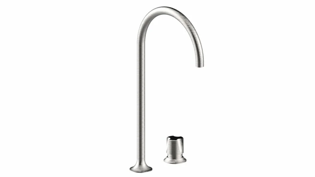 BONGIO ToolS Gruppo lavabo bordo piano 2 fori in acciaio spazzolato 316 con cartuccia tradizionale con bocca alta.