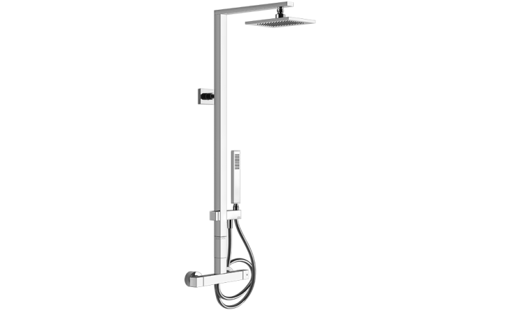 RETTANGOLO SHOWER Miscelatore Termostatico a parete con soffione, deviatore automatico bagno/doccia, flessibile 1,50 e doccetta anticalcare - CROMO