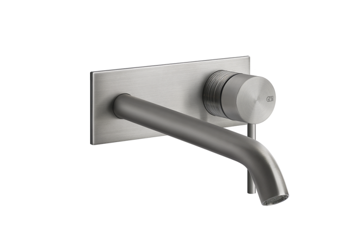 TRAME Parte esterna Miscelatore Lavabo a parete bocca lunga senza scarico - STEEL BRUSHED