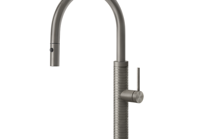 GESSI 316 Miscelatore monocomando con canna girevole 360° e doccetta estraibile.  - STEEL BRUSHED